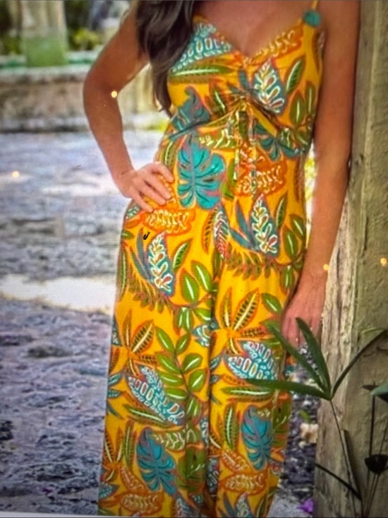 Japna Pants - Japna Mustard & Teal Tropical Print Sundress